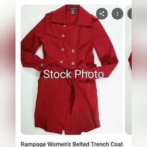 Rampage Red Belted Trench Coat Classic Style